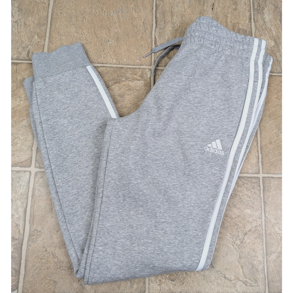 Adidas sz M Jogger Fleece Sweatpants gray & white stripes on sides women 0704